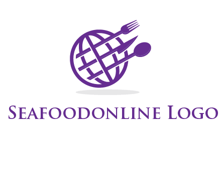 globe combined with fork spoon and knife logo