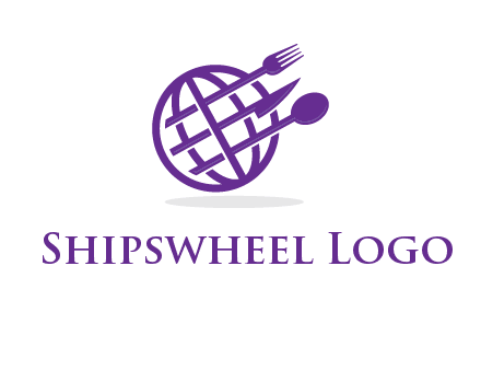 globe combined with fork spoon and knife logo