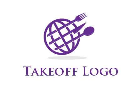 globe combined with fork spoon and knife logo