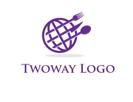 globe combined with fork spoon and knife logo