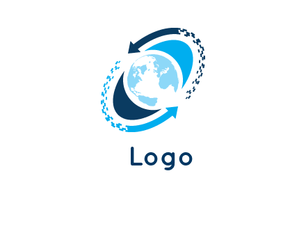 globe in circle with digital arrow logo