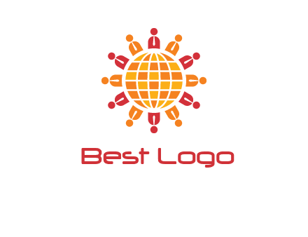 abstract people around abstract globe logo