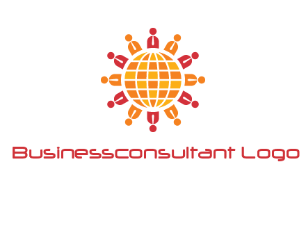 abstract people around abstract globe logo