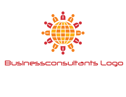 abstract people around abstract globe logo