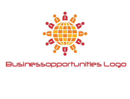 abstract people around abstract globe logo