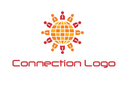 abstract people around abstract globe logo