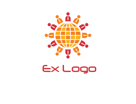 abstract people around abstract globe logo