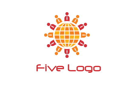 abstract people around abstract globe logo