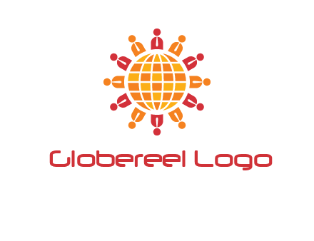 abstract people around abstract globe logo