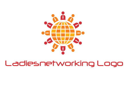 abstract people around abstract globe logo