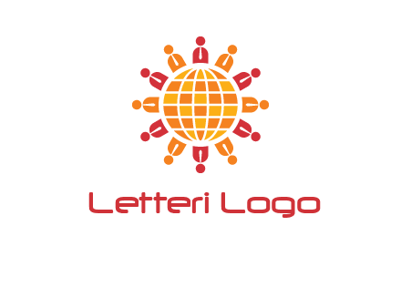 abstract people around abstract globe logo
