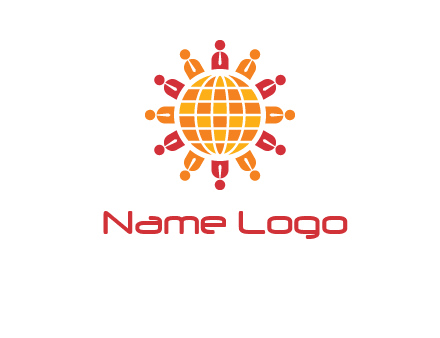 abstract people around abstract globe logo