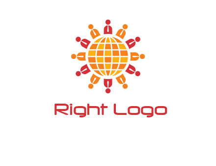 abstract people around abstract globe logo