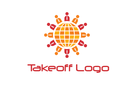 abstract people around abstract globe logo