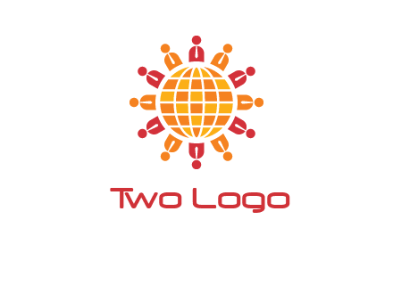 abstract people around abstract globe logo