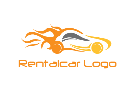 abstract car with fire flames logo