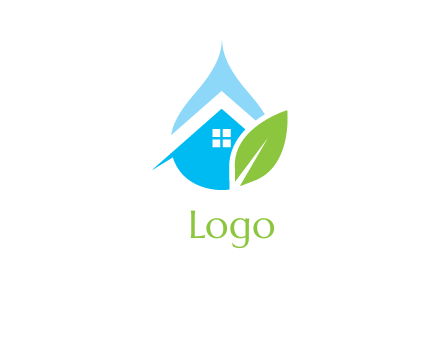 home inside water drop with leaf symbol