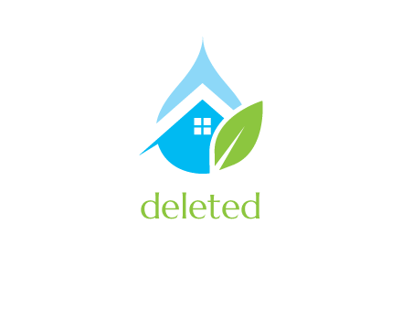 home inside water drop with leaf symbol