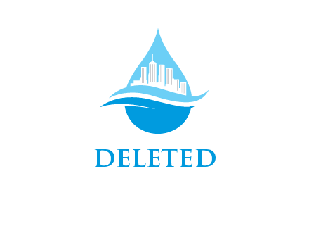 skyline inside water drop with waves logo