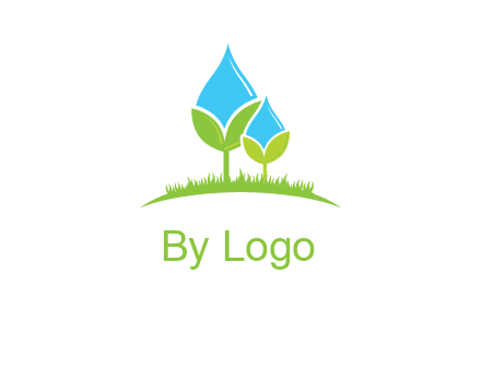 water drop merge with plant over grass logo