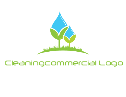 water drop merge with plant over grass logo