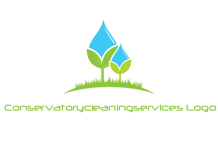 water drop merge with plant over grass logo