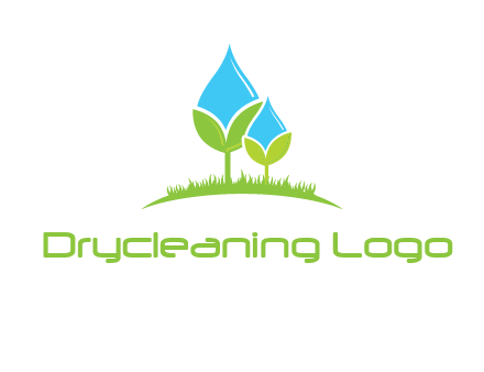 water drop merge with plant over grass logo