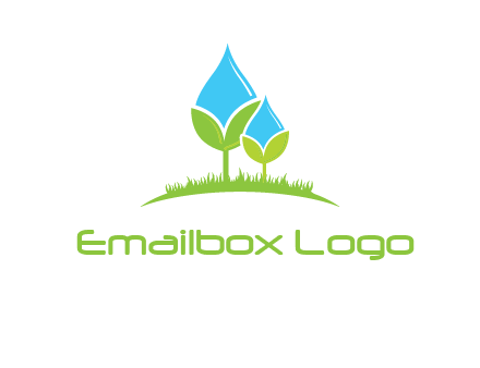 water drop merge with plant over grass logo