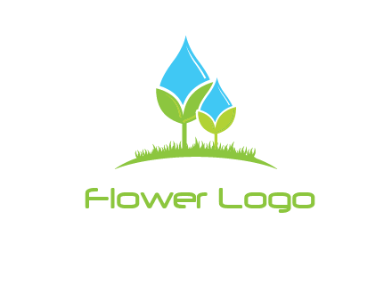 water drop merge with plant over grass logo