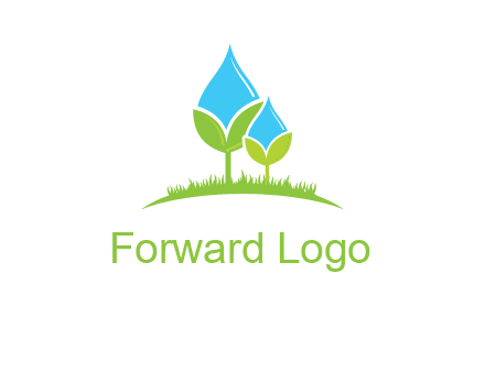 water drop merge with plant over grass logo