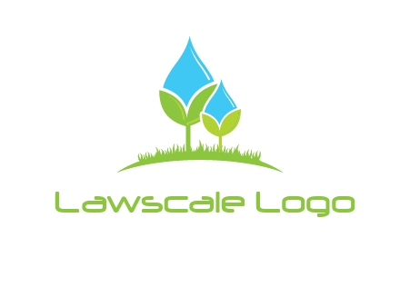 water drop merge with plant over grass logo