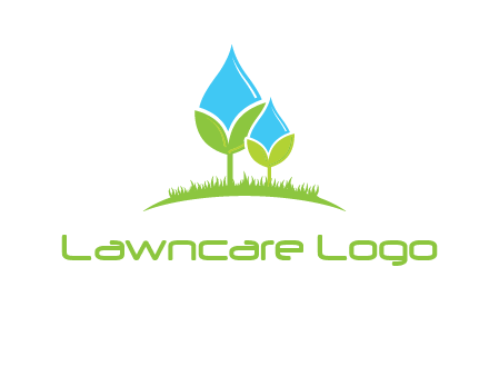 water drop merge with plant over grass logo