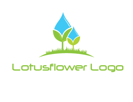 water drop merge with plant over grass logo
