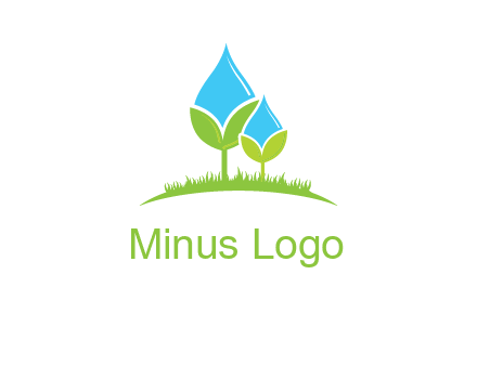 water drop merge with plant over grass logo