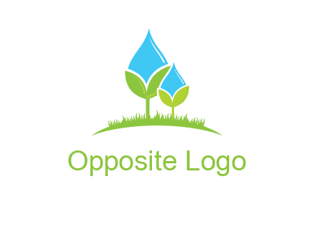 water drop merge with plant over grass logo