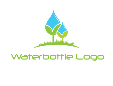 water drop merge with plant over grass logo