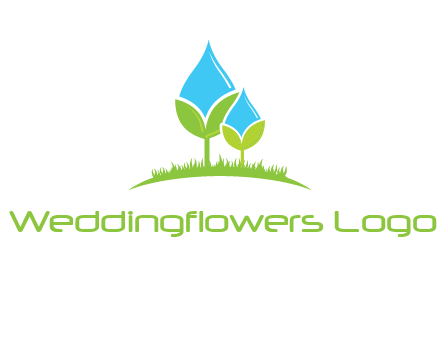 water drop merge with plant over grass logo