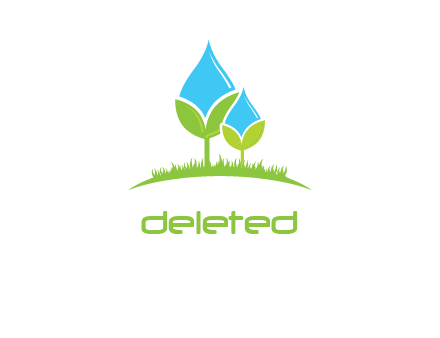 water drop merge with plant over grass logo