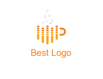 music bars forming coffee cup with notes logo