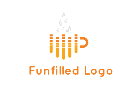 music bars forming coffee cup with notes logo