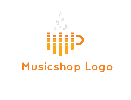 music bars forming coffee cup with notes logo