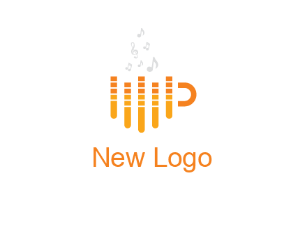 music bars forming coffee cup with notes logo