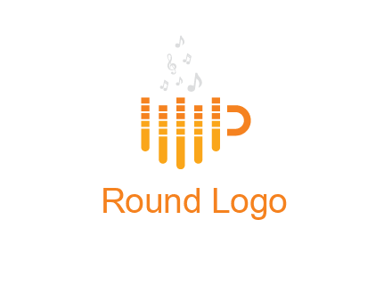 music bars forming coffee cup with notes logo