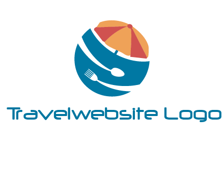 beach umbrella, fork and spoon in a circle logo