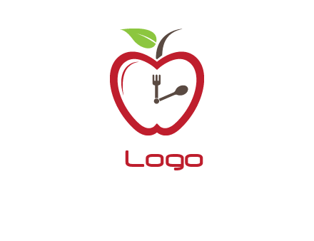 apple shape clock with fork and spoon icon