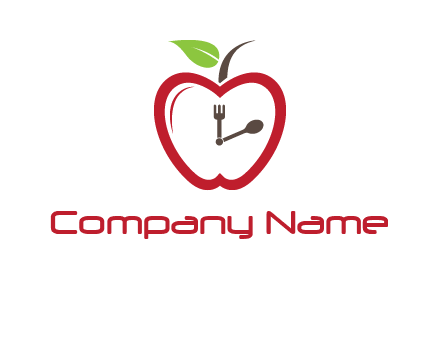 apple shape clock with fork and spoon icon