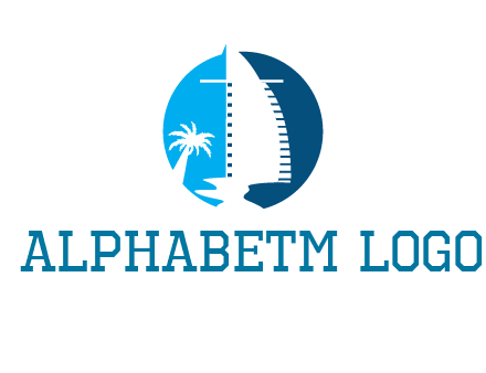 sailing boat and tree in circle logo
