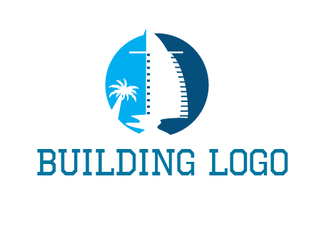 sailing boat and tree in circle logo
