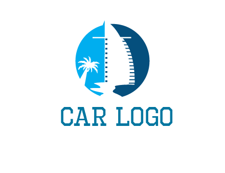 sailing boat and tree in circle logo