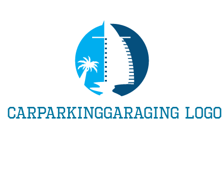 sailing boat and tree in circle logo